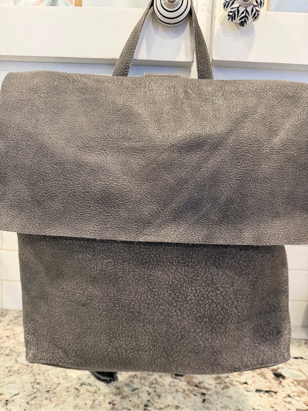 Eileen Fisher Gray Fold-Over Leather Backpack - Picture 2 of 15